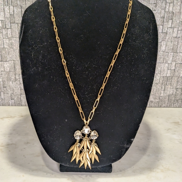 J. Crew Gold Necklace with Crystal And Leaf Pendant - Picture 1 of 7